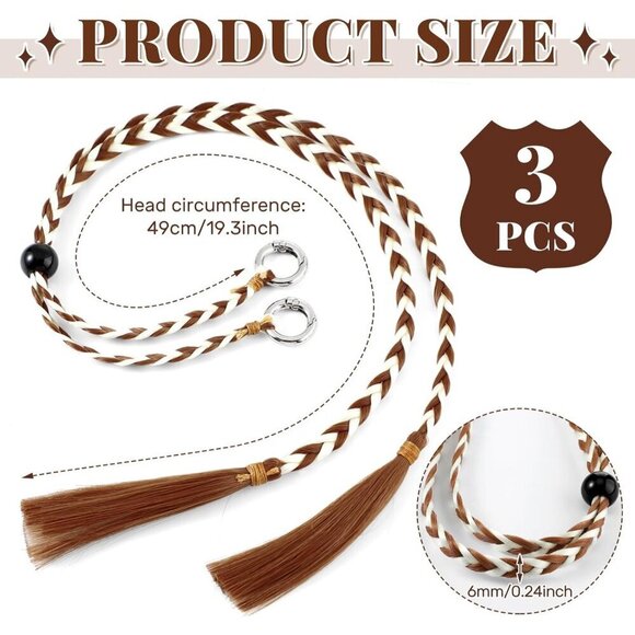 Western Braided Hat Chin Straps Set Removable Tassels for Men Women